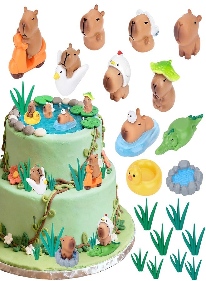 Meetory capybara cake topper - 13 PCS capybara birthday decorations, Mini Blowfish Party Supplies Capybara Birthday Party Supplies - Image 1